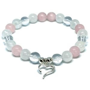 Minerální náramek křišťál, růženín - ROMANCE (stříbro Ag925)